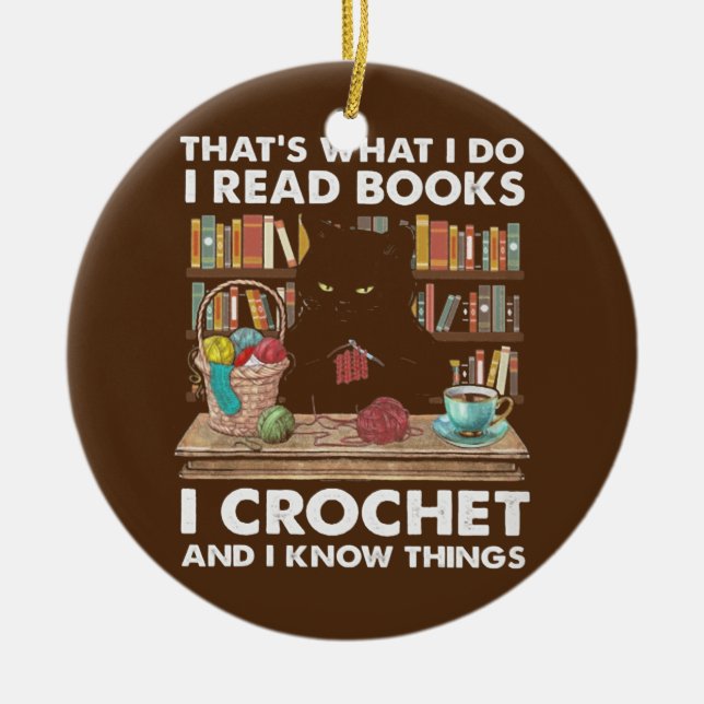 Books Crochet  Ceramic Ornament (Front)