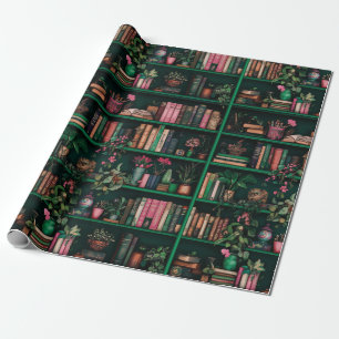 Books Decors Plants on Green Shelf Gift Wrapping Paper