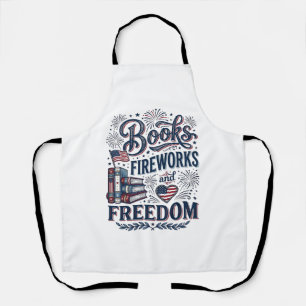 Books Fireworks and Freedom Patriotic Reader Shirt Apron