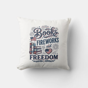 Books Fireworks and Freedom Patriotic Reader Shirt Cushion