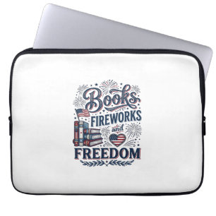 Books Fireworks and Freedom Patriotic Reader Shirt Laptop Sleeve