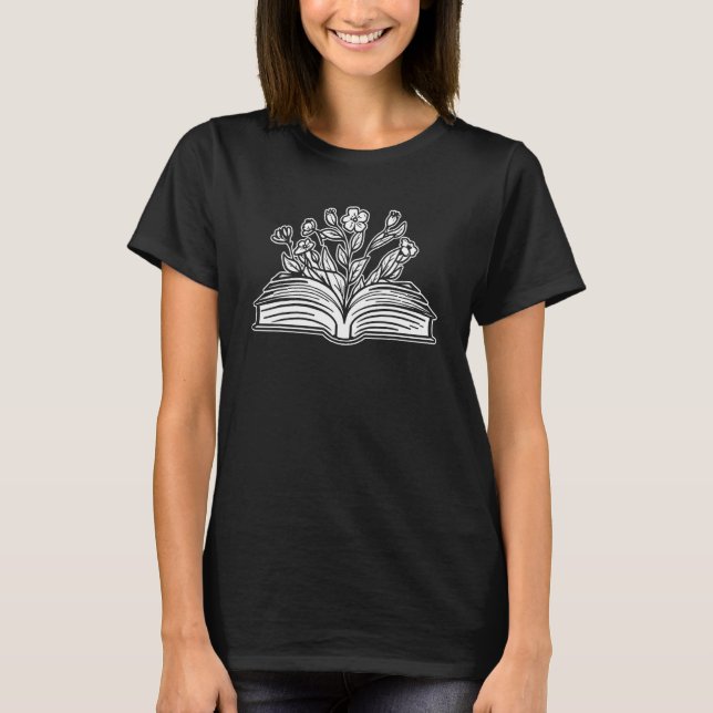 Books Flowers Library Bibliophile Literature Novel T-Shirt (Front)