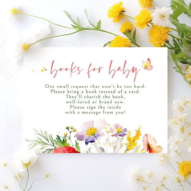 Books For Baby Baby Shower Request Card (Wildflowers themed books for baby request cards)