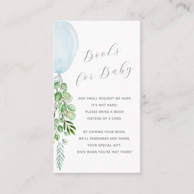 Books for Baby Blue Balloons Eucalyptus Enclosure Card (Front)