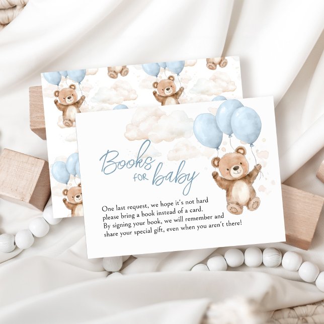 Books for Baby Blue Teddy Bear Baby Shower Enclosure Card (Creator Uploaded)