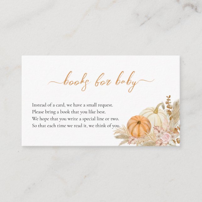Books For Baby Boho Floral Pumpkin Baby Shower Enclosure Card (Front)