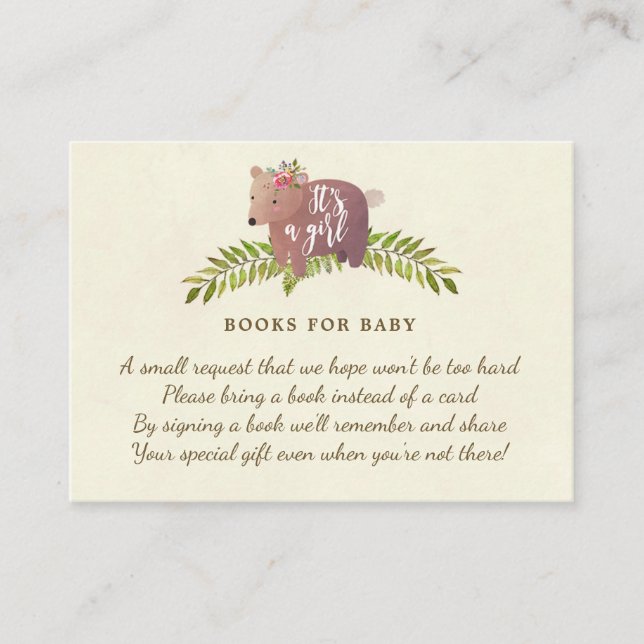 books for baby book request card cute bear girl (Front)