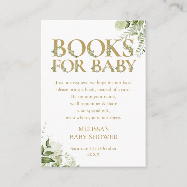 Books For Baby Book Request Gold Baby Shower Enclosure Card (Front)