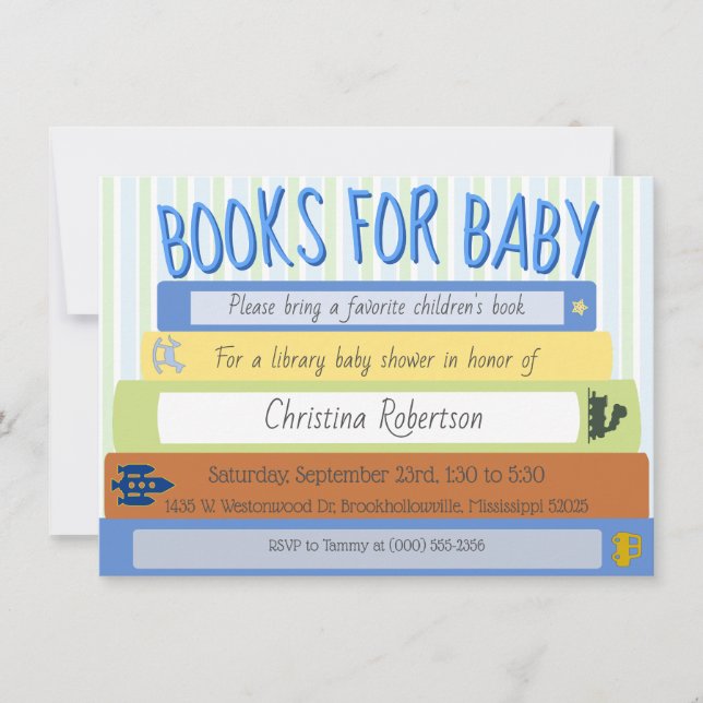 Books For Baby Boy Baby Shower Invitation (Front)
