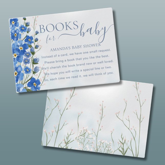 Books for Baby Boy Blue Floral Shower  Enclosure Card (Creator Uploaded)