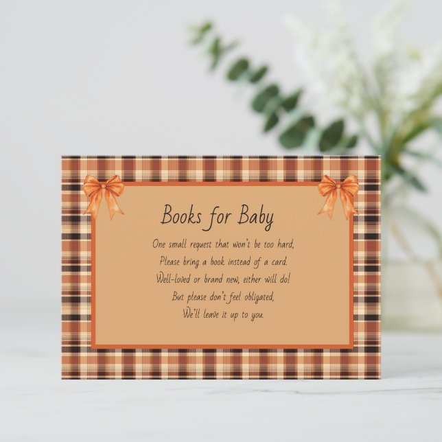 Books for Baby Brown and Orange Plaid Enclosure Card (Standing Front)