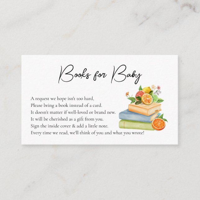 Books For Baby Citrus Little Cutie Baby Shower Enclosure Card (Front)