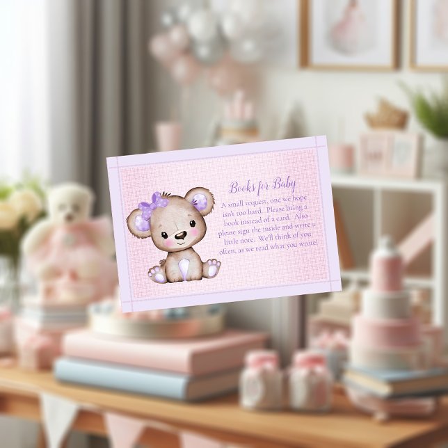 Books For Baby Cute Purple Bear for Girl Shower En Enclosure Card (Creator Uploaded)