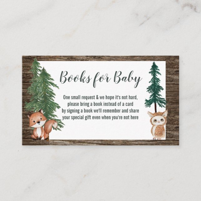 Books For baby/Diaper Raffle Woodland Animals Business Card (Front)