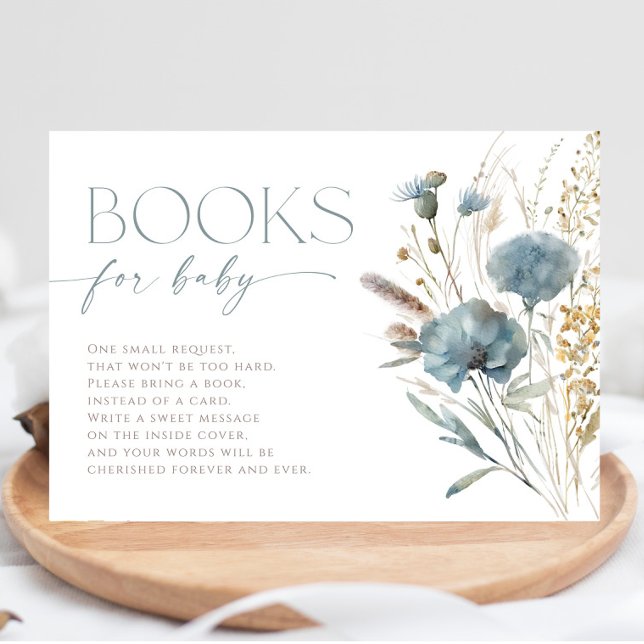 Books for Baby dusty blue boho wildflowers  Enclosure Card (Creator Uploaded)