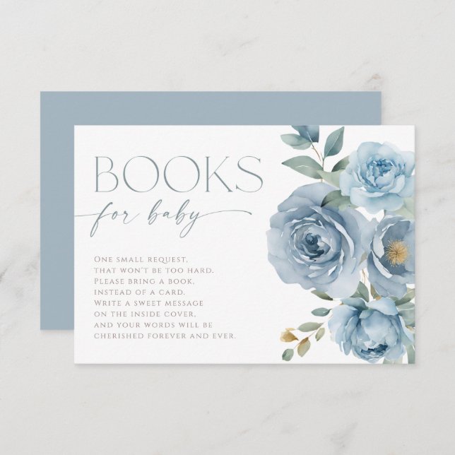 Books for Baby dusty blue floral roses Enclosure Card (Front/Back)