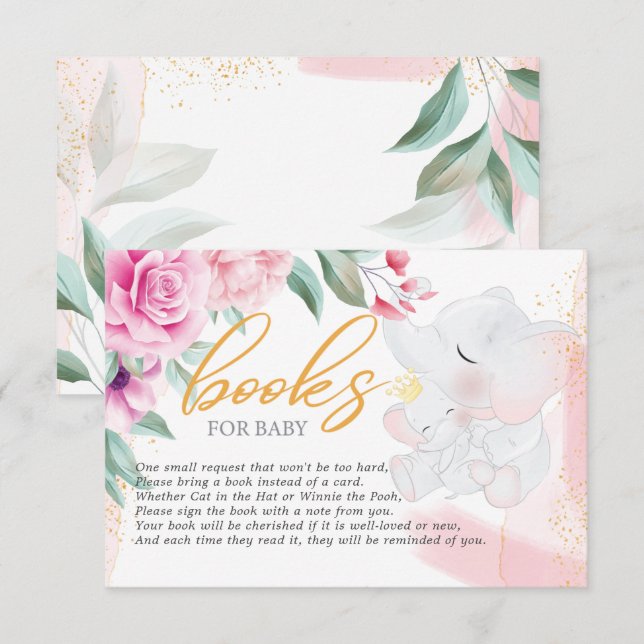 Books for Baby Elephant Elegant girl baby shower Enclosure Card (Front/Back)
