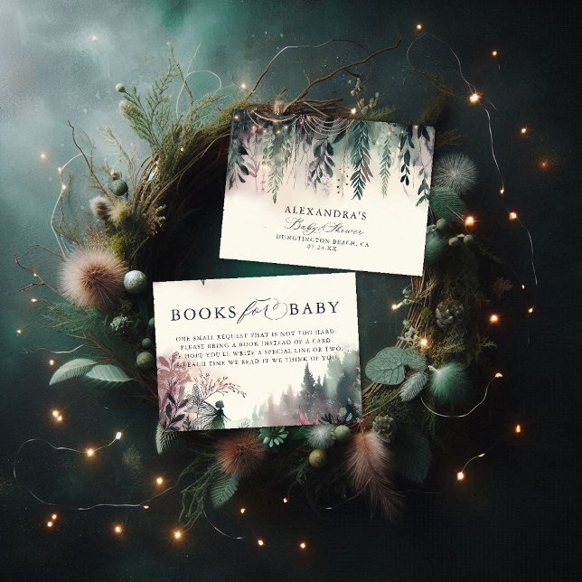 Books For Baby Enchanted Forest Fairy Mountains Enclosure Card (books for baby card baby shower enclosure enchanted forest fairy mountains emerald mauve)