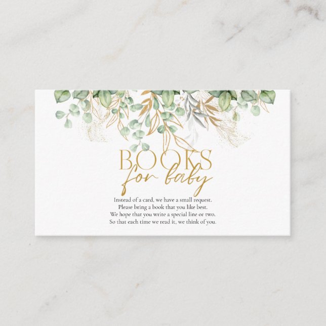 Books For Baby Eucalyptus Greenery Baby Shower Enclosure Card (Front)