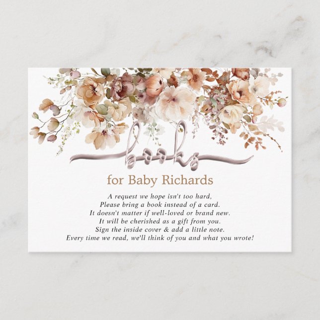 Books for Baby Floral Baby Shower  Enclosure Card (Front)