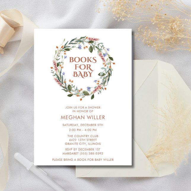 Books For Baby Floral Baby Shower Invitation (Books For Baby Floral Baby Shower Invitation)