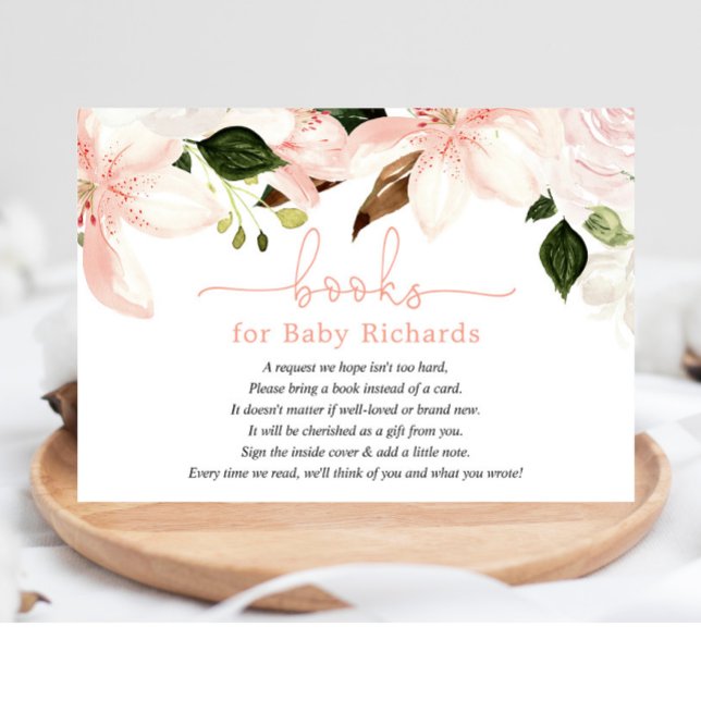 Books for Baby floral lilies lily baby shower Enclosure Card (Creator Uploaded)
