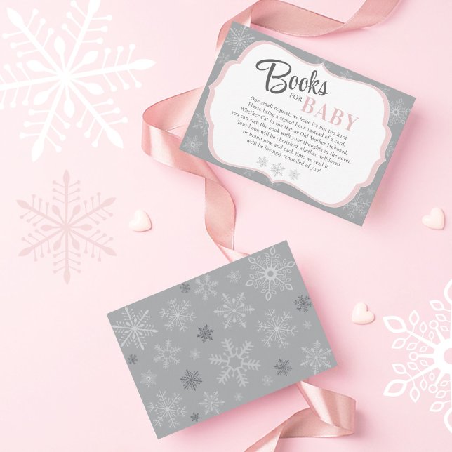 Books for Baby Girl Pink & Grey Snowflake Winter Enclosure Card (Baby It's Cold Outside, Snow Excited, Snowflake Winter Pink Gray Baby Girl Shower Books card)