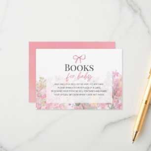 Books for baby Girl watercolor Pink Bow Floral  Enclosure Card