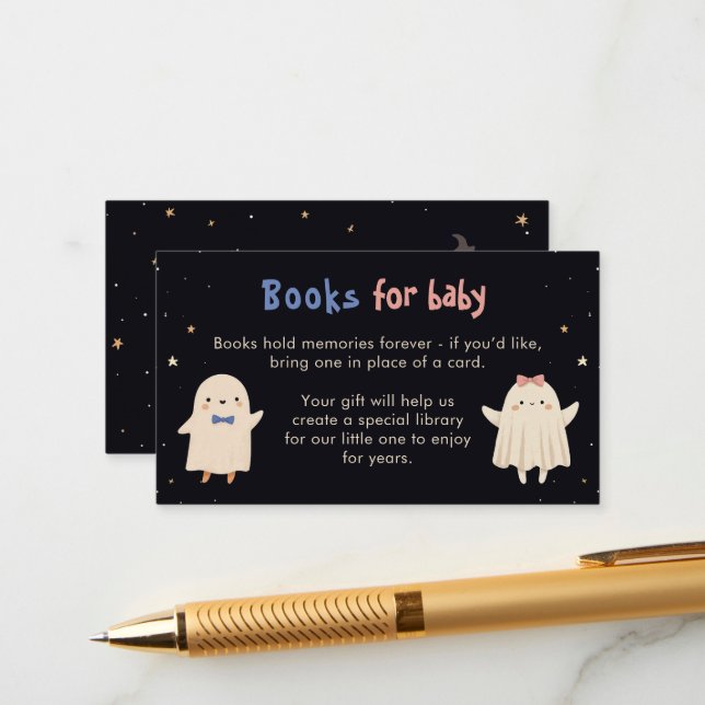 Books for Baby Halloween Ghosts Gender Reveal  Enclosure Card (Front/Back In Situ)