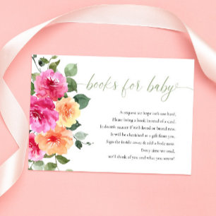 Books for baby hot pink orange bright floral peony enclosure card