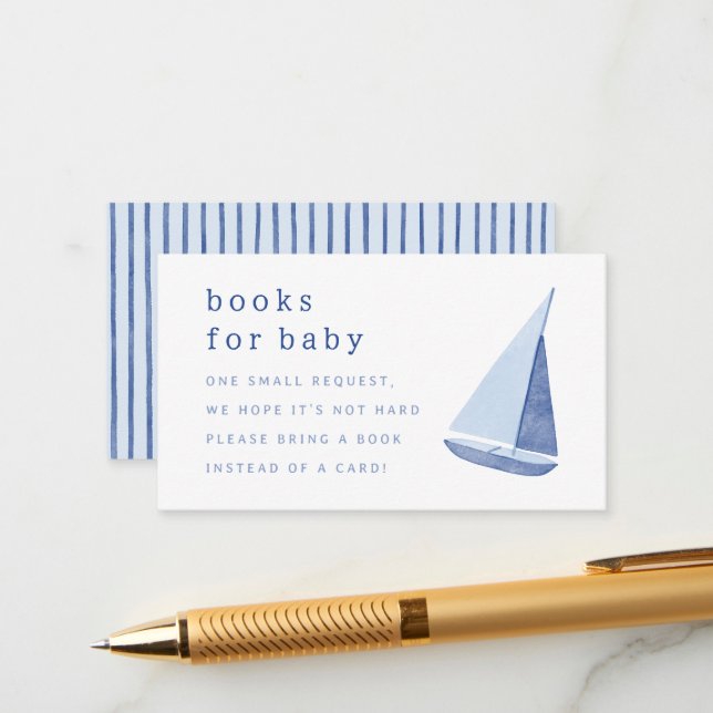 Books for Baby Italian Sailboat Blue Baby Shower Enclosure Card (Front/Back In Situ)