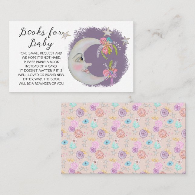 Books For Baby Lavender Moon Stars Flowers Shower Enclosure Card (Front/Back)