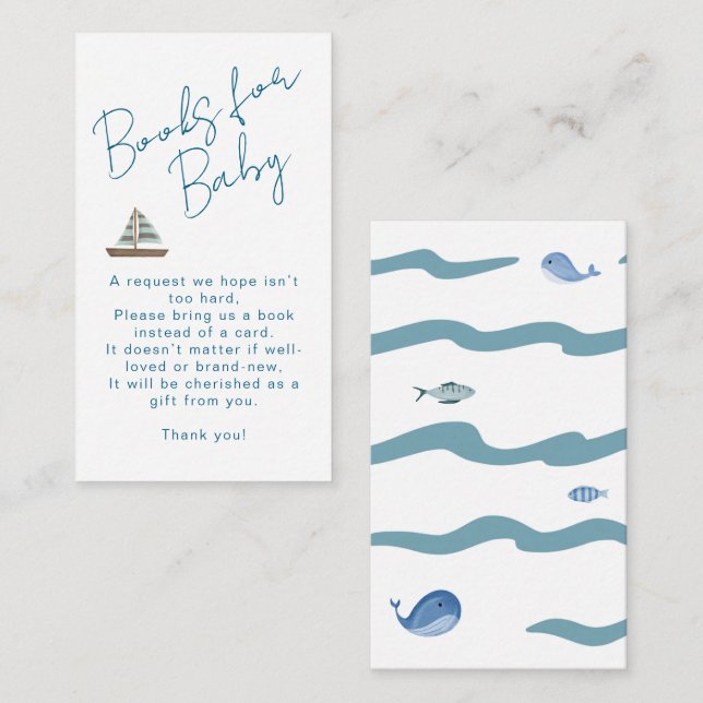Books For Baby Nautical Waves Blue Boy Shower Enclosure Card (Front/Back)