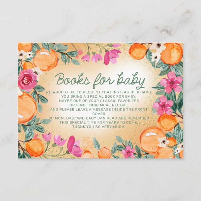 Books for Baby Oranges Pink Flowers Little Cutie Enclosure Card (Front)