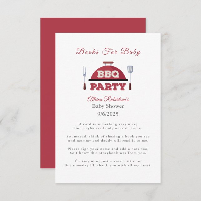 Books For Baby Outdoor BBQ Baby Shower Enclosure Card (Front/Back)