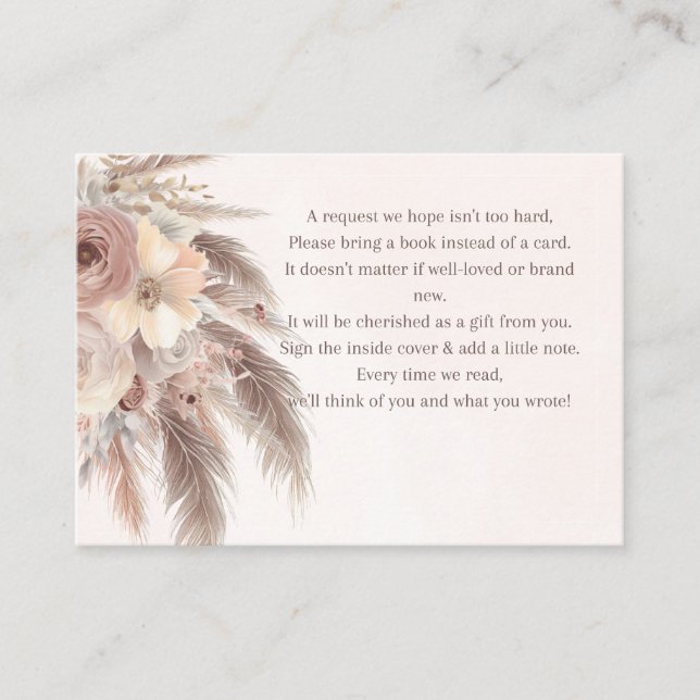 Books for baby Pampas grass boho baby shower Enclosure Card (Front)