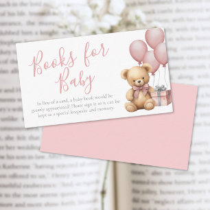 Books For Baby Pink Bear Baby Shower Enclosure Card