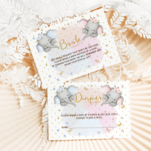 Books for Baby Pink Blue Floral Elephant Enclosure Card