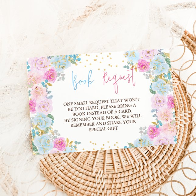 Books for Baby Pink Blue Floral  Enclosure Card (Creator Uploaded)