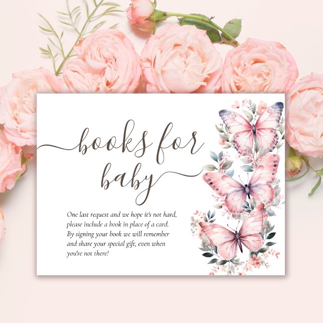 Books for Baby | Pink Butterfly Theme Baby Shower  Enclosure Card (Creator Uploaded)
