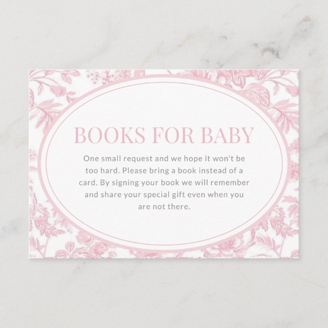 Books For Baby Pink Chinoiserie Toile Baby Shower Enclosure Card (Front)