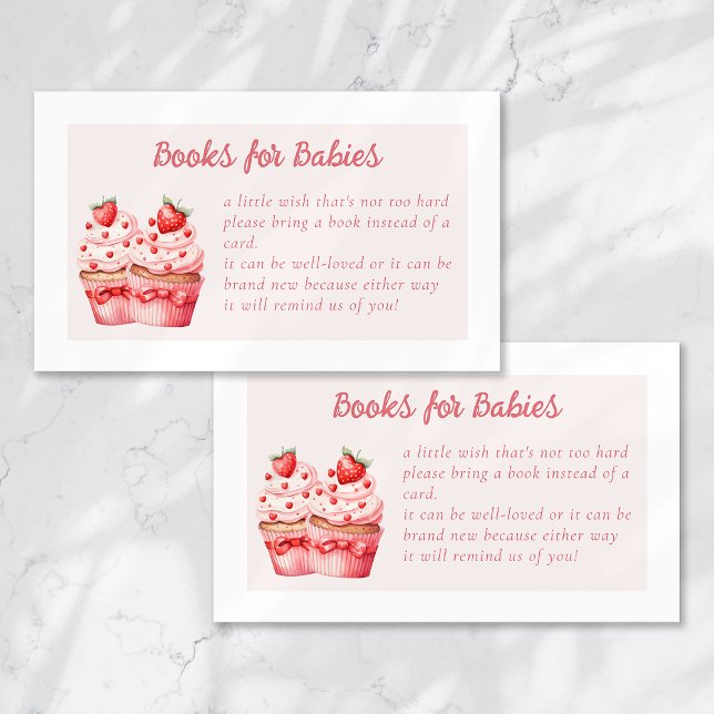 Books for Baby Pink Cupcake Twin Baby Shower Enclosure Card (Creator Uploaded)