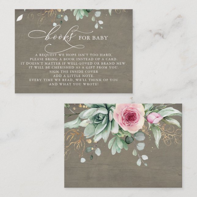 Books For Baby Pink Floral Succulents Enclosure Card (Front/Back)