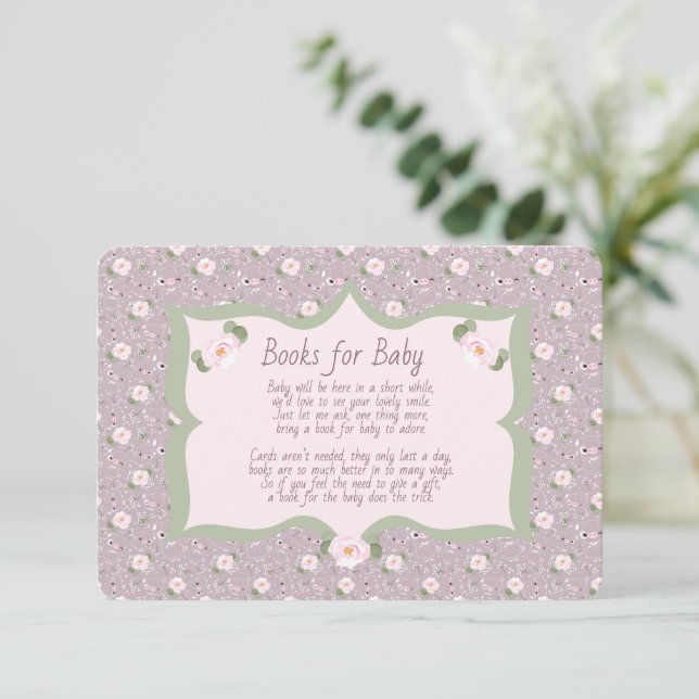 Books for Baby Pink Purple Green Floral Enclosure Card (Standing Front)