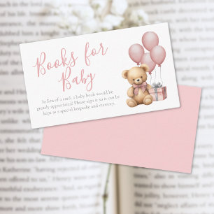 Books For Baby Pink Teddy Bear Baby Shower Enclosure Card