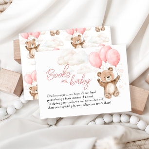 Books for Baby Pink Teddy Bear Baby Shower Enclosure Card