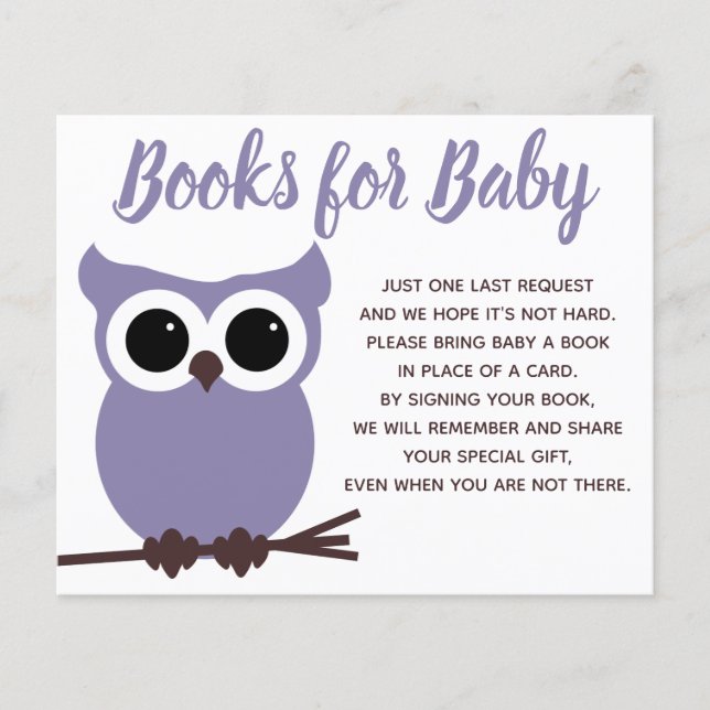 Books for Baby Purple Owl Baby Shower Insert (Front)