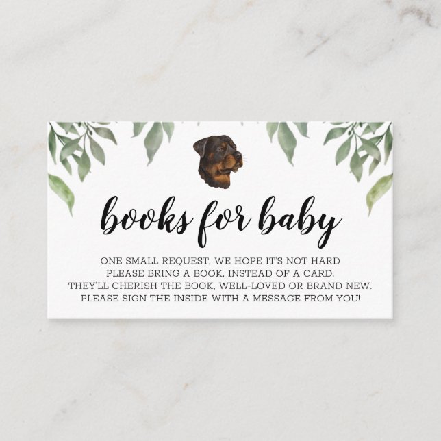 Books for Baby Rottweiler Boho Greenery Enclosure Card (Front)