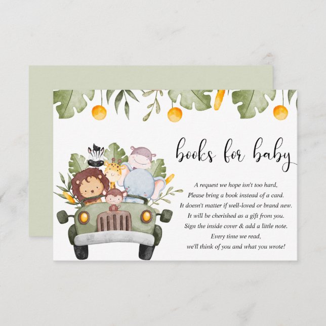 Books for baby safari jungle animals baby shower enclosure card (Front/Back)