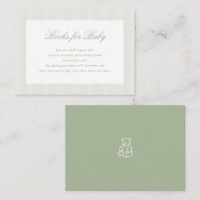 Books for Baby Sage Green Baby Shower Gifts Enclosure Card (Front/Back)